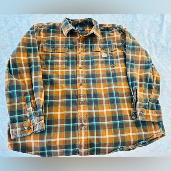Carhartt Men's Loose Fit Heavyweight Flannel Long-Sleeve Plaid Shirt 2X - Picture 2 of 7